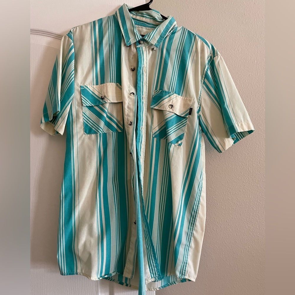 Turquoise Striped button up